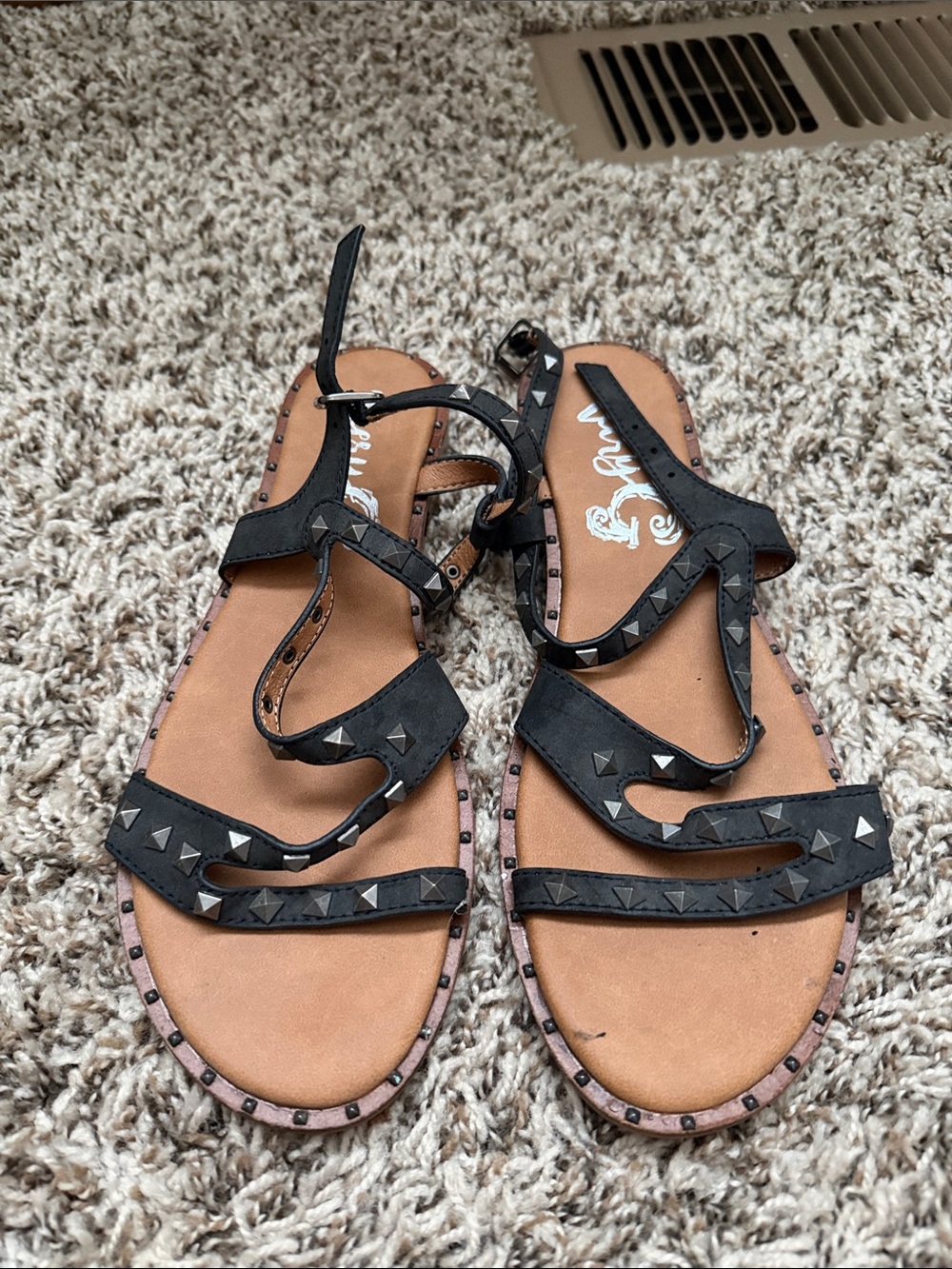 Very G Black Studded Strappy Sandals